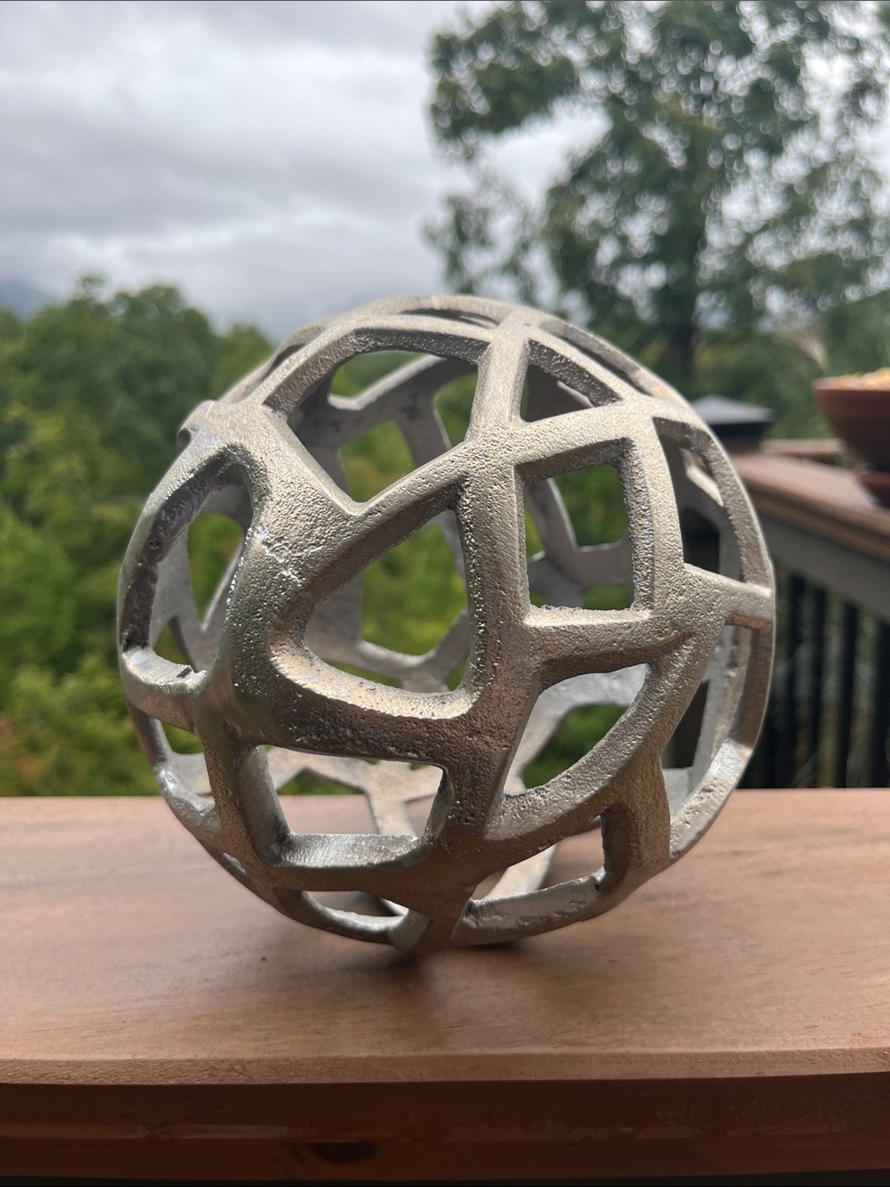 Silver Geometric Metal Orb Sculpture 6.75” Modern Abstract Decor